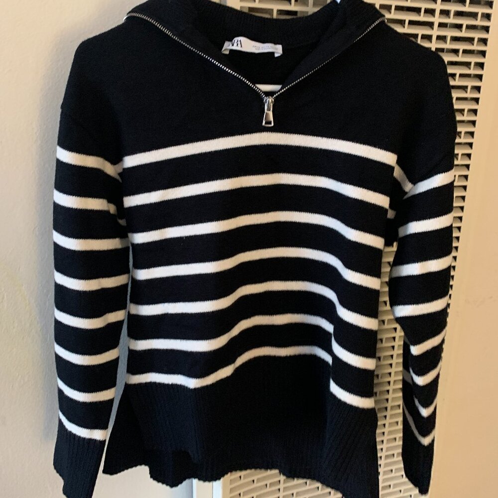 Striped sweater with half zip